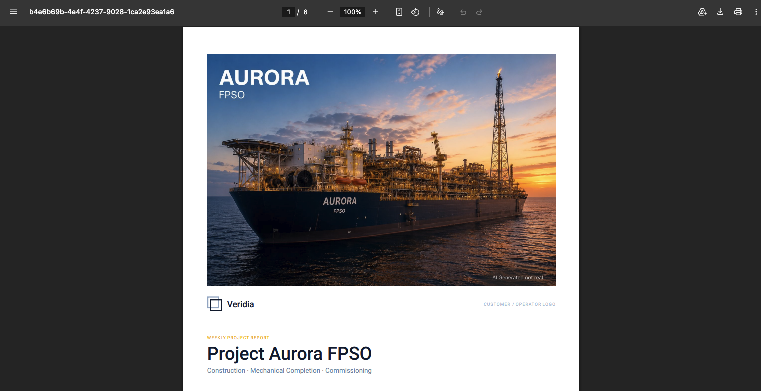 Veridia Reports — scheduled status reports